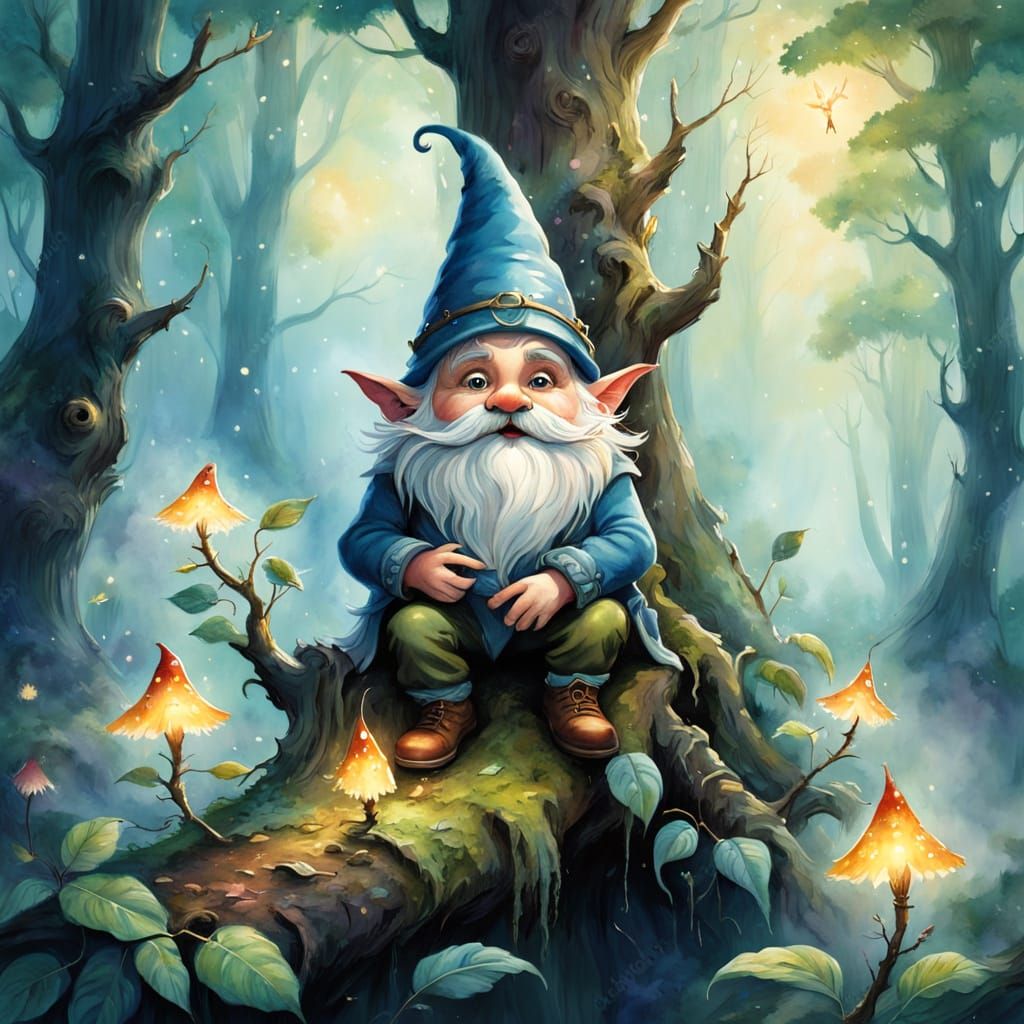 Whimsical Gnome in Enchanted Forest