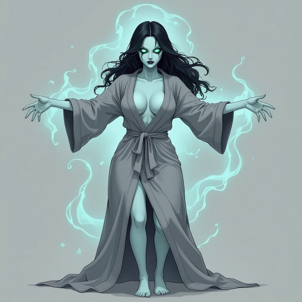RPG Ghost Enemy in Grey Bathrobe with Ethereal Aura