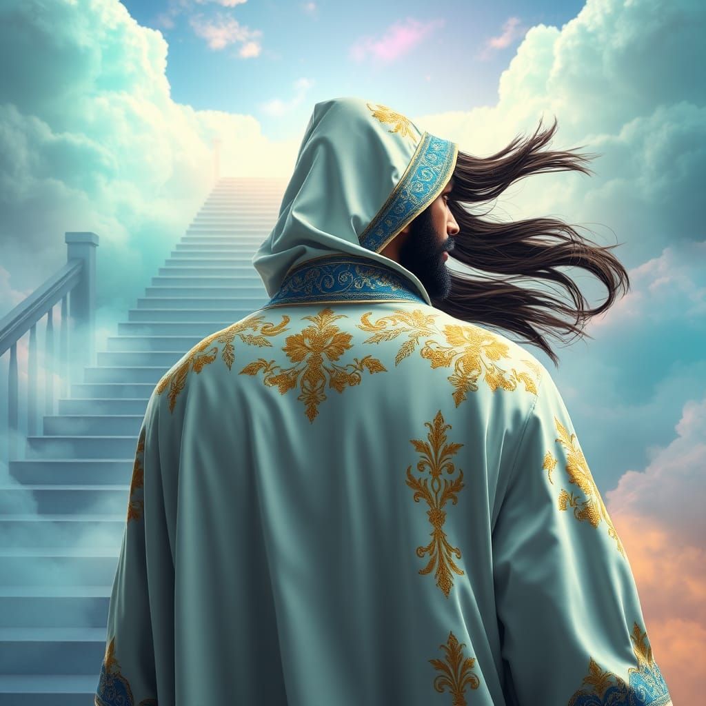 Majestic Spiritual Guide Ascending to the Clouds