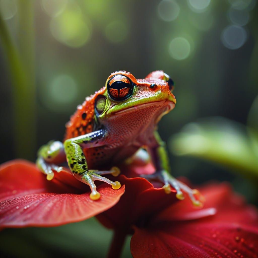 Macro Photography of Tiny Frog on Orchid