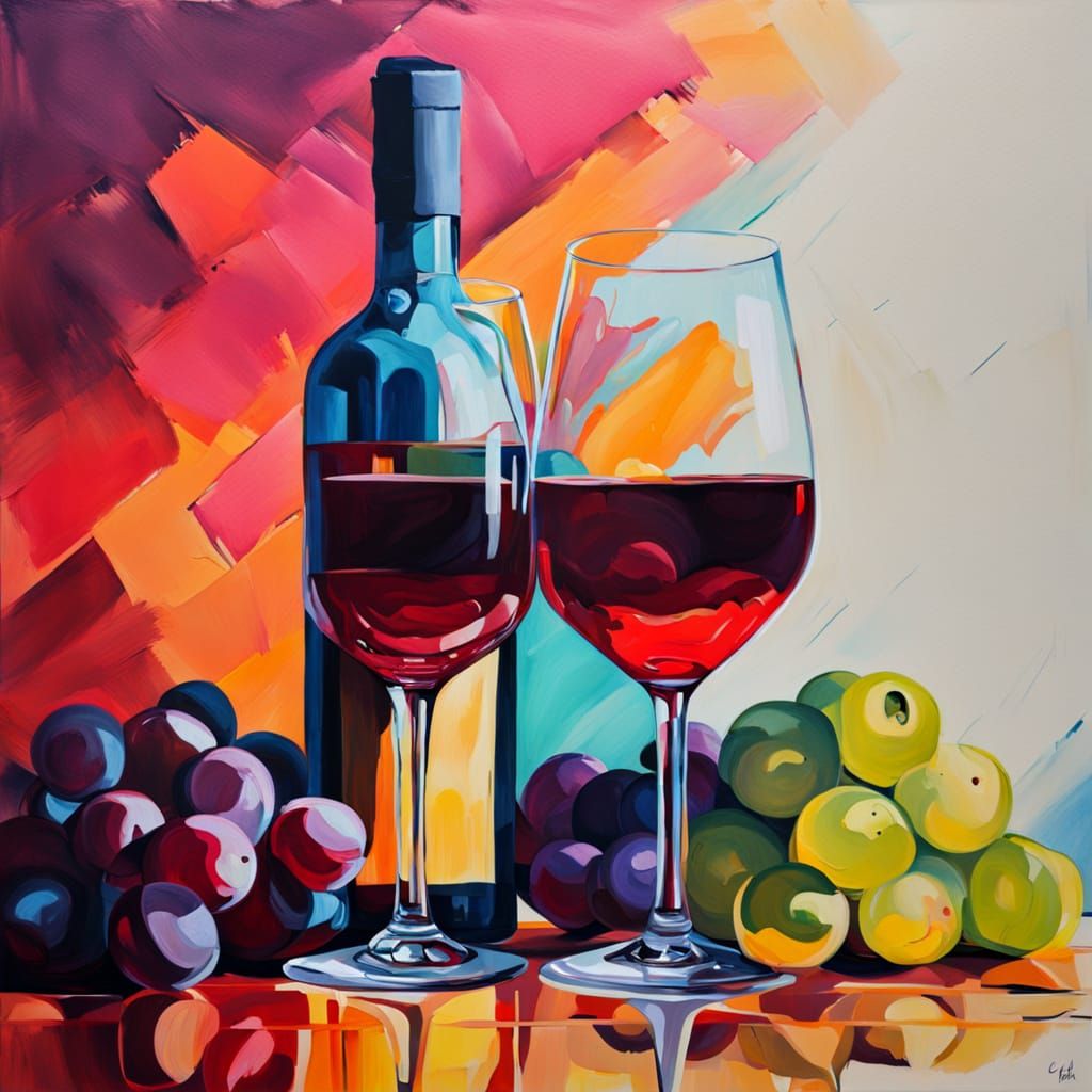 Realistic Wine Glass Amidst Glitchcore Colors