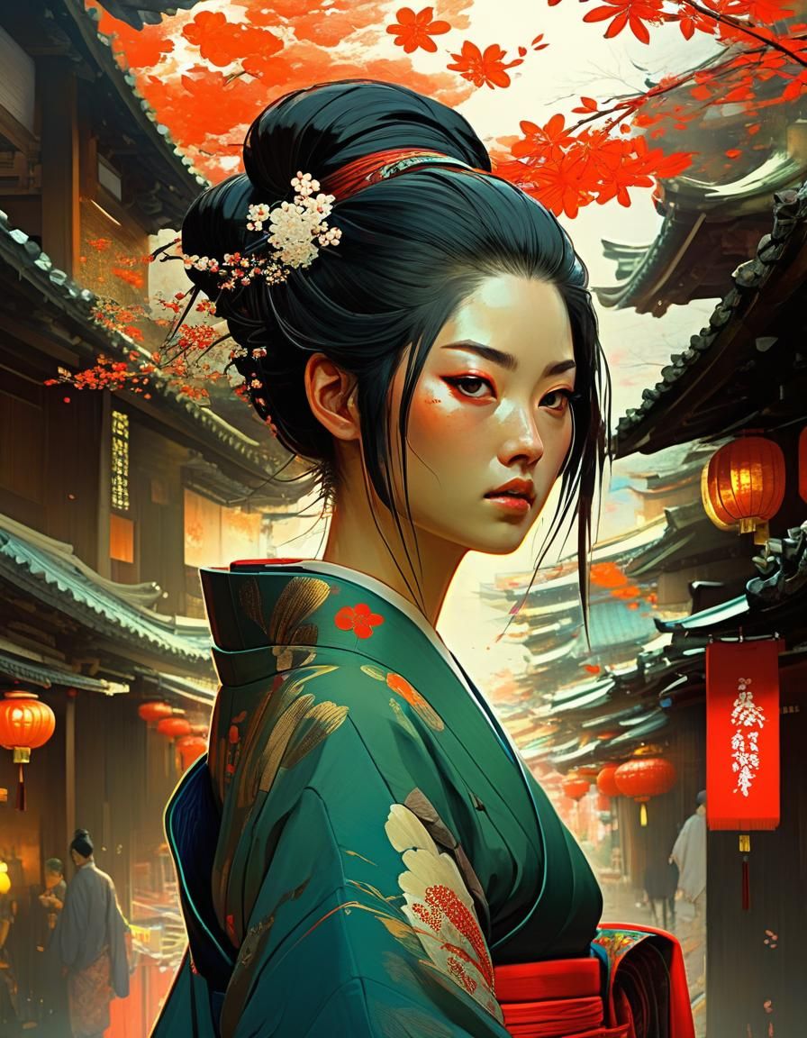 Anime Portrait with Kimono in Speedpaint Style