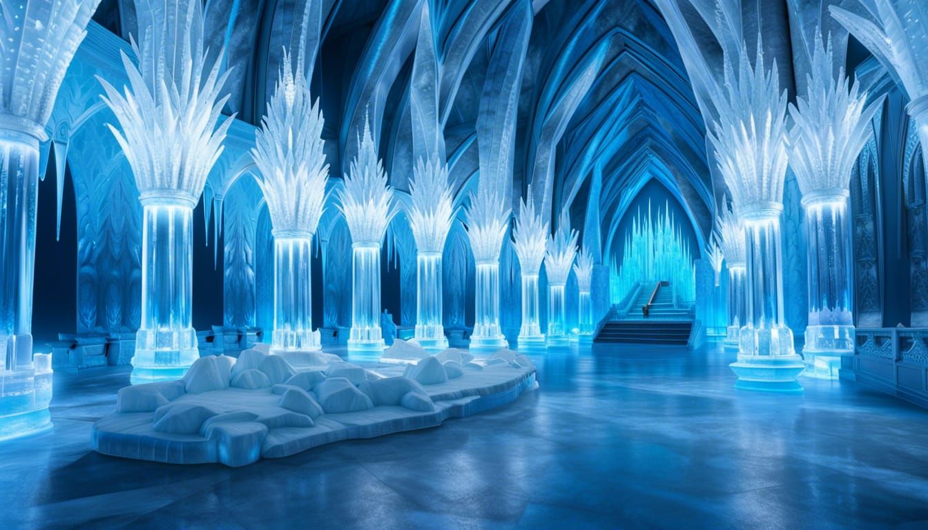Frozen Ice Castle Halls in Hyper-Realistic Detail