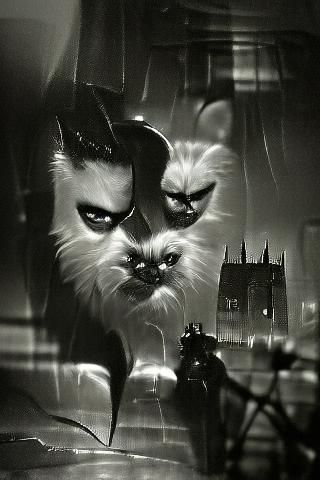 Angry Cat in Gothic Film Noir Style