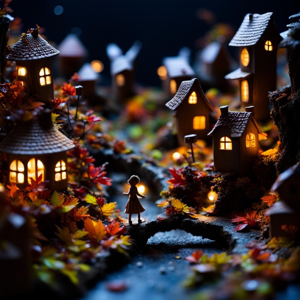 Mysterious Miniature Fairy Village at Night