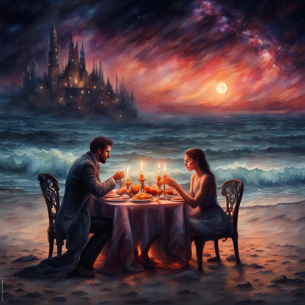Mystical Candlelit Dinner on a Galactic Beach