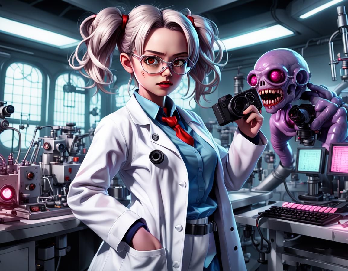 Sadistic Genius Mad Scientist Waifu in Dark Fantasy Style