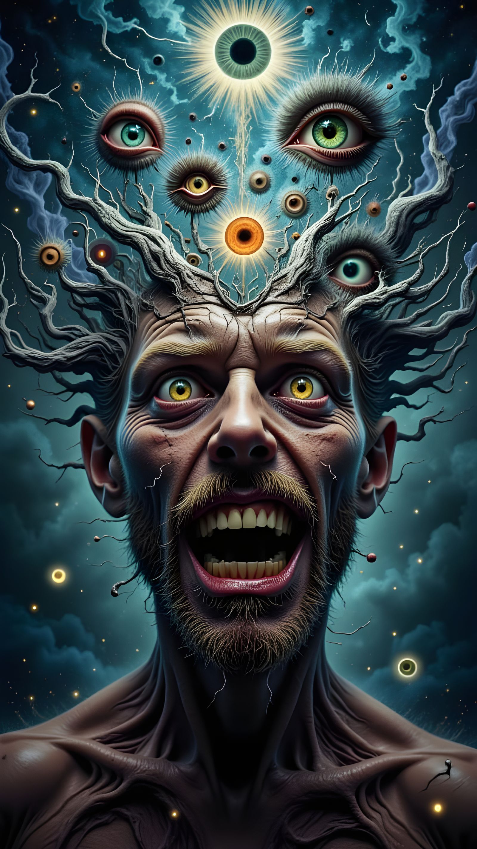 Fractal Faced Man Dreamscape in Windswept Style