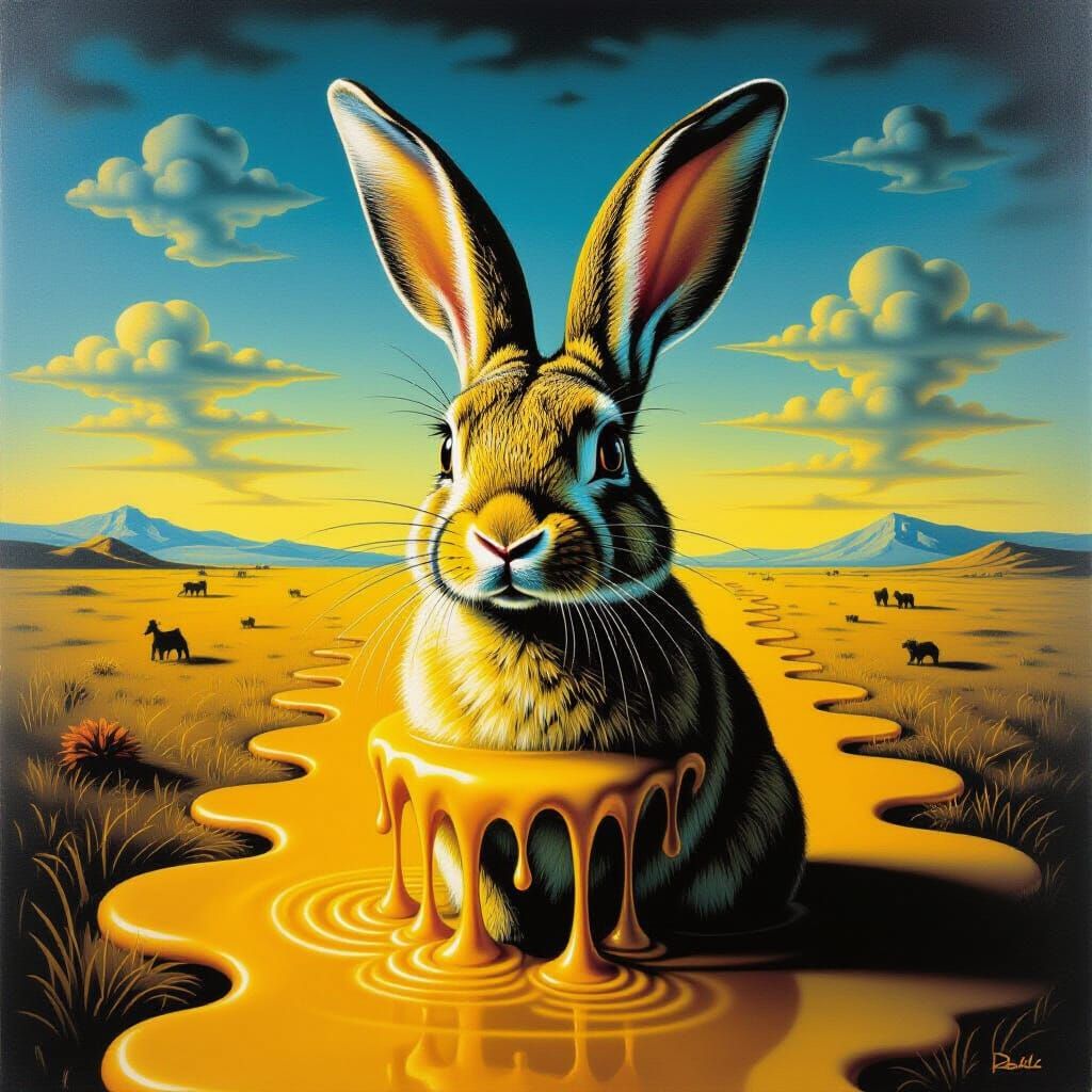 Surreal Rabbit Woman in Melting Oil Style