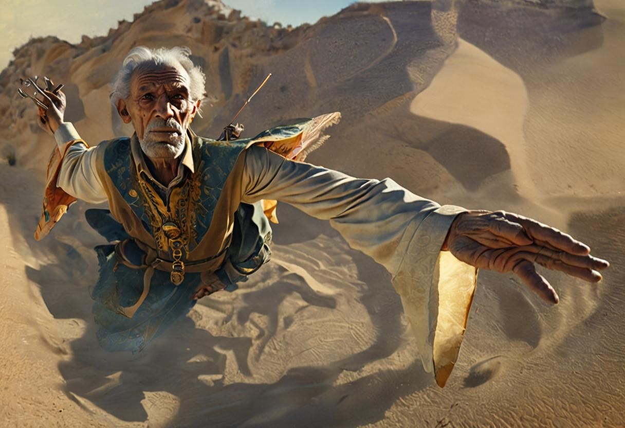 Elderly Blind Man Alone in Desert, Baroque Painting
