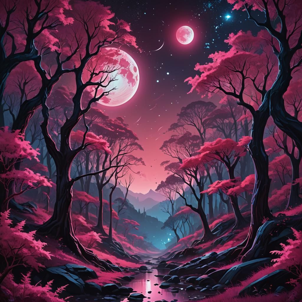 Alien Forest at Night: A Surreal Digital Painting