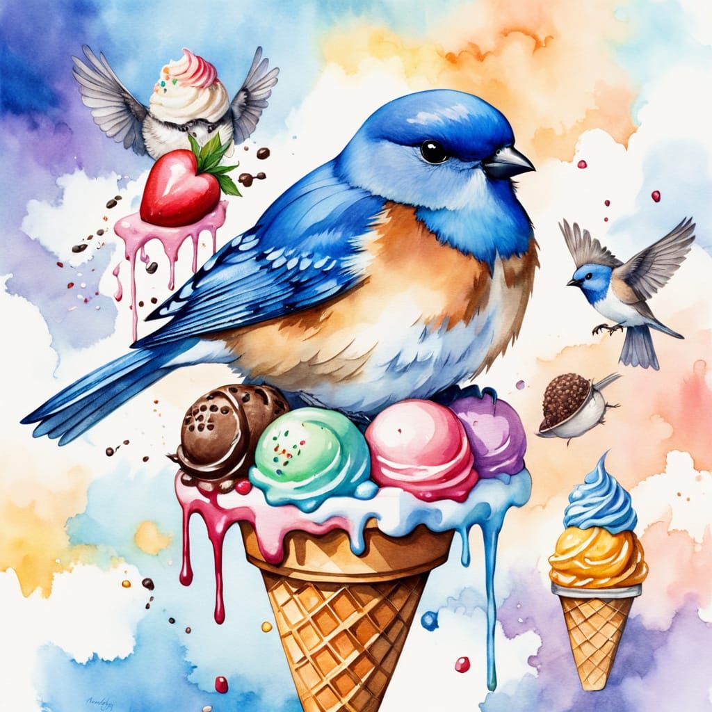 Vibrant Ice Cream Still Life in Watercolor Style