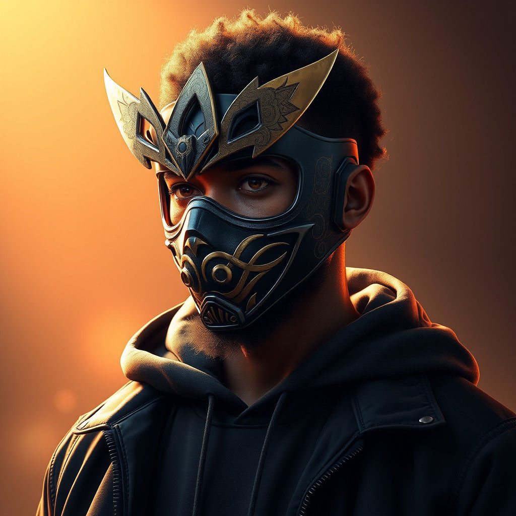 Samurai Masked Man: Digital Portrait in Trending Art Style