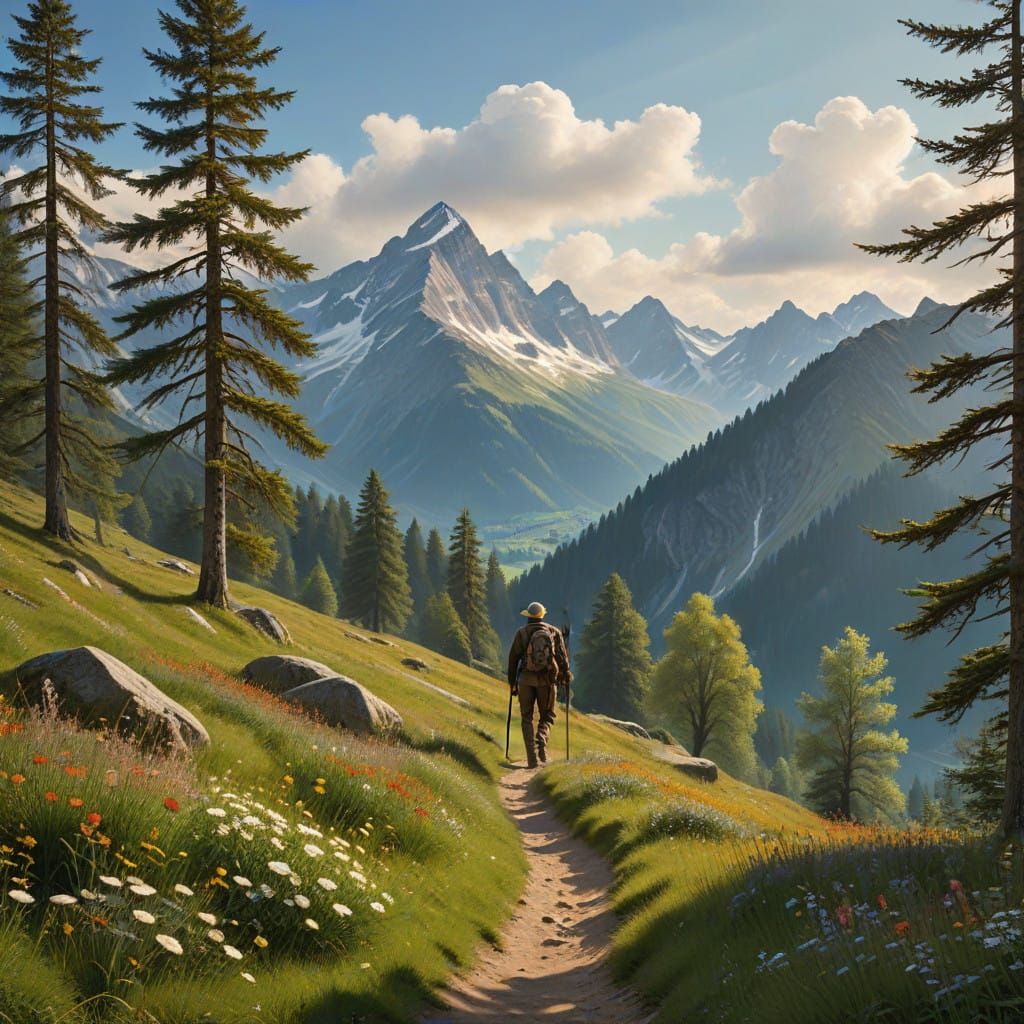 Traditional Austrian Family in a Serene Alpine Landscape