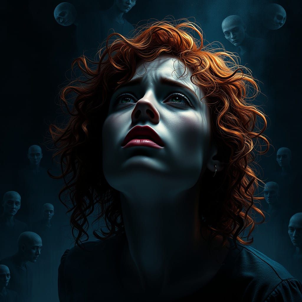Tragic Portrait of a Red-Haired Woman in Turmoil