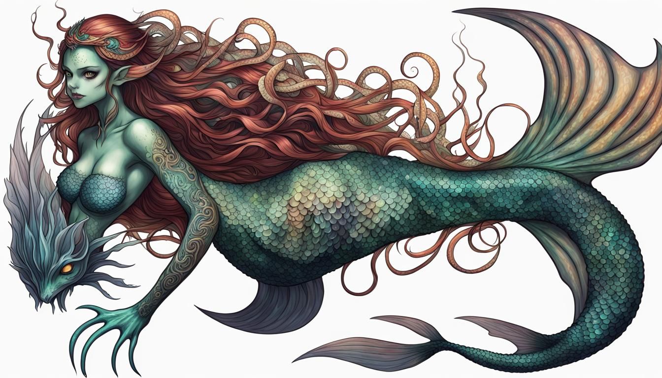 Dramatic Mermaid Demon Splash Art Concept