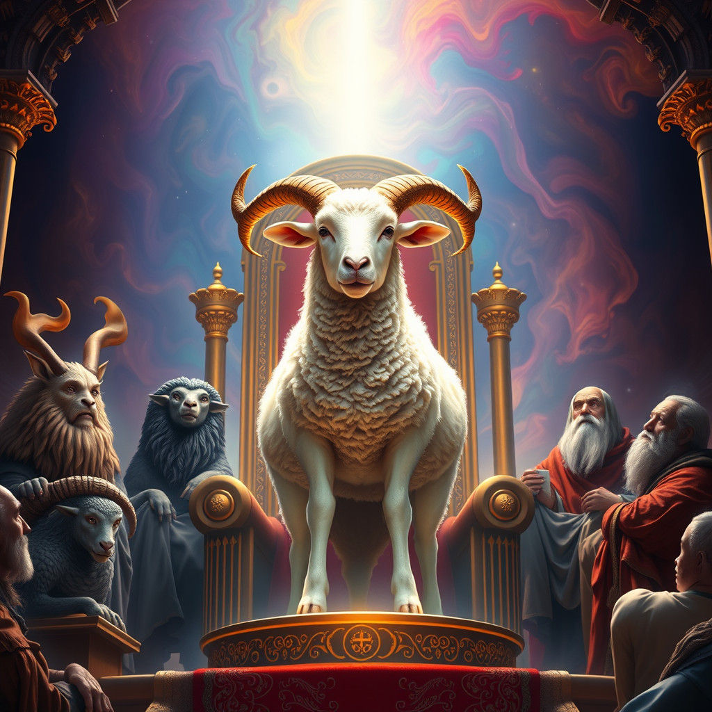 Majestic Lamb on Throne in Hyperrealistic Style