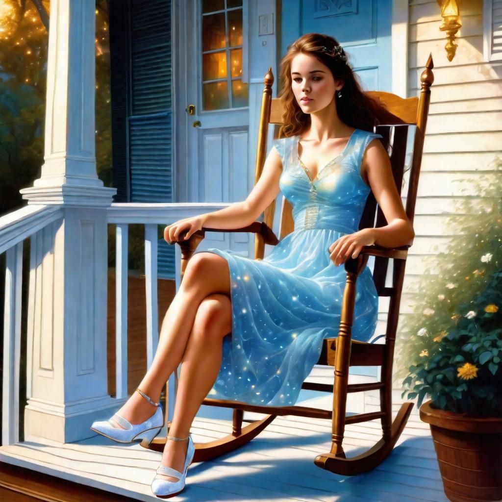Woman on Porch in Ethereal Astral Illustration