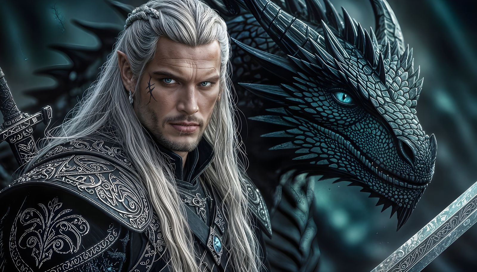 Fae Warrior and Dragon in Eerie Futurism