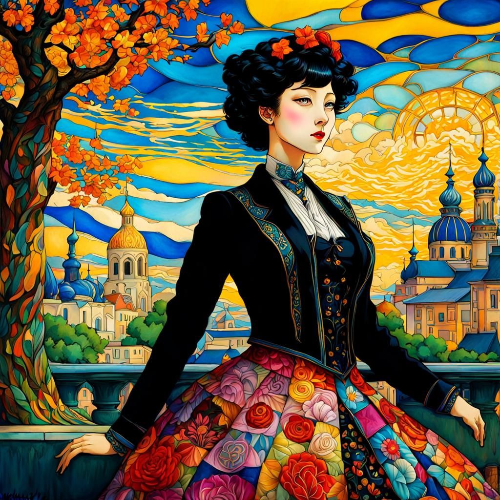 Art Nouveau Portrait of Momo in Van Gogh Style