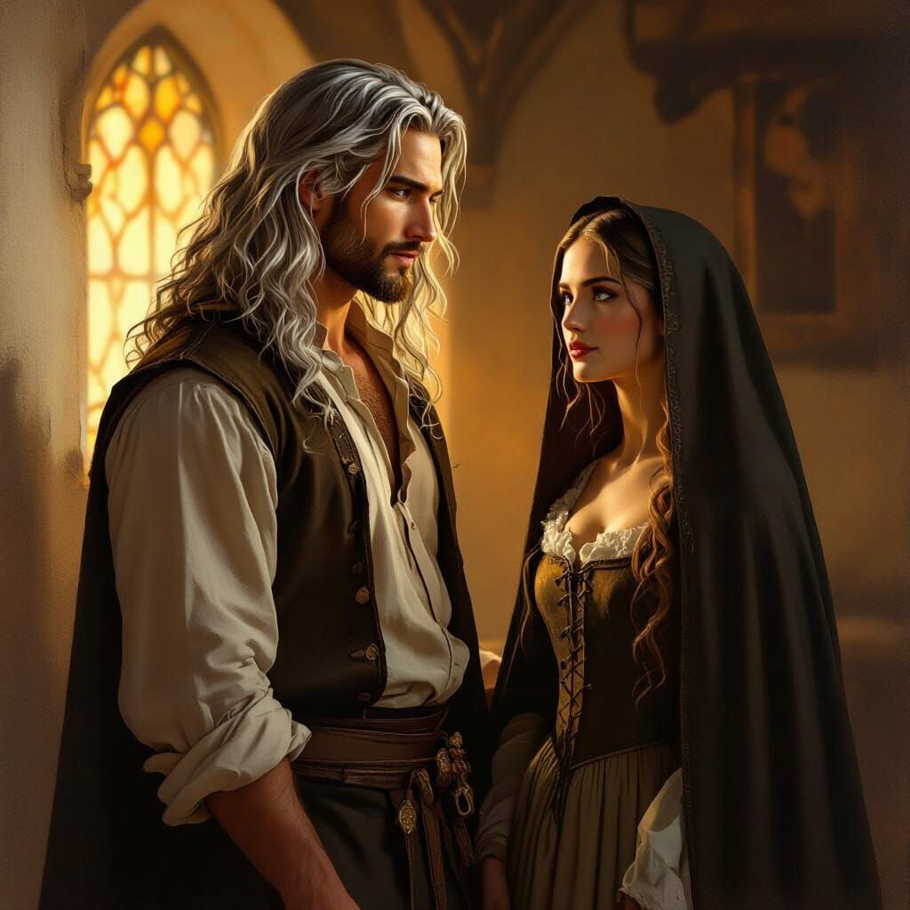 Baroque Couple Embrace: Realistic Painterly Style