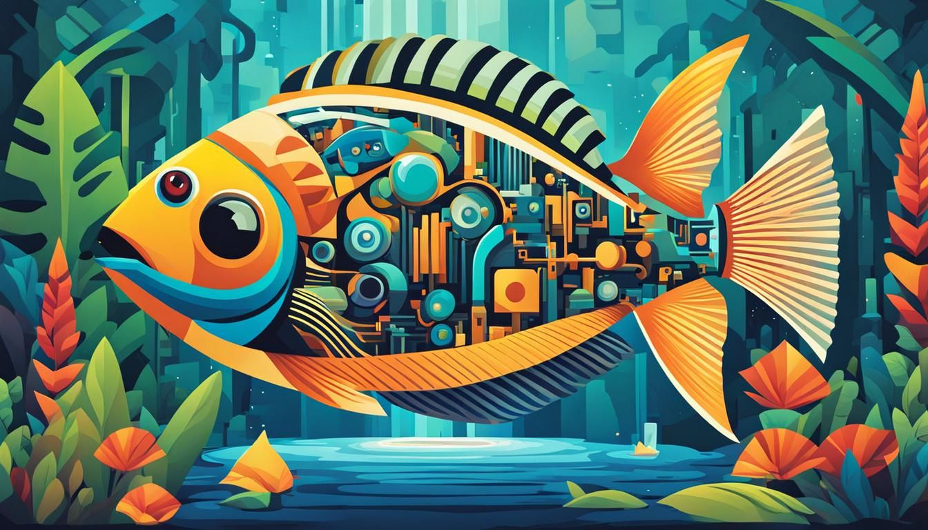 Egyptian Cubist Robot-Fish Typography Art