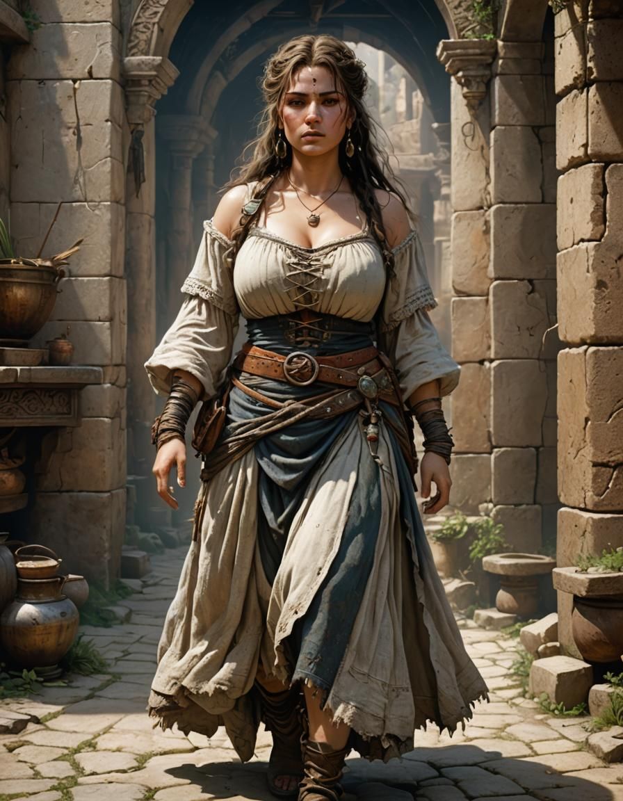 Hyperdetailed Portrait of a Peasant Woman as Splash Art