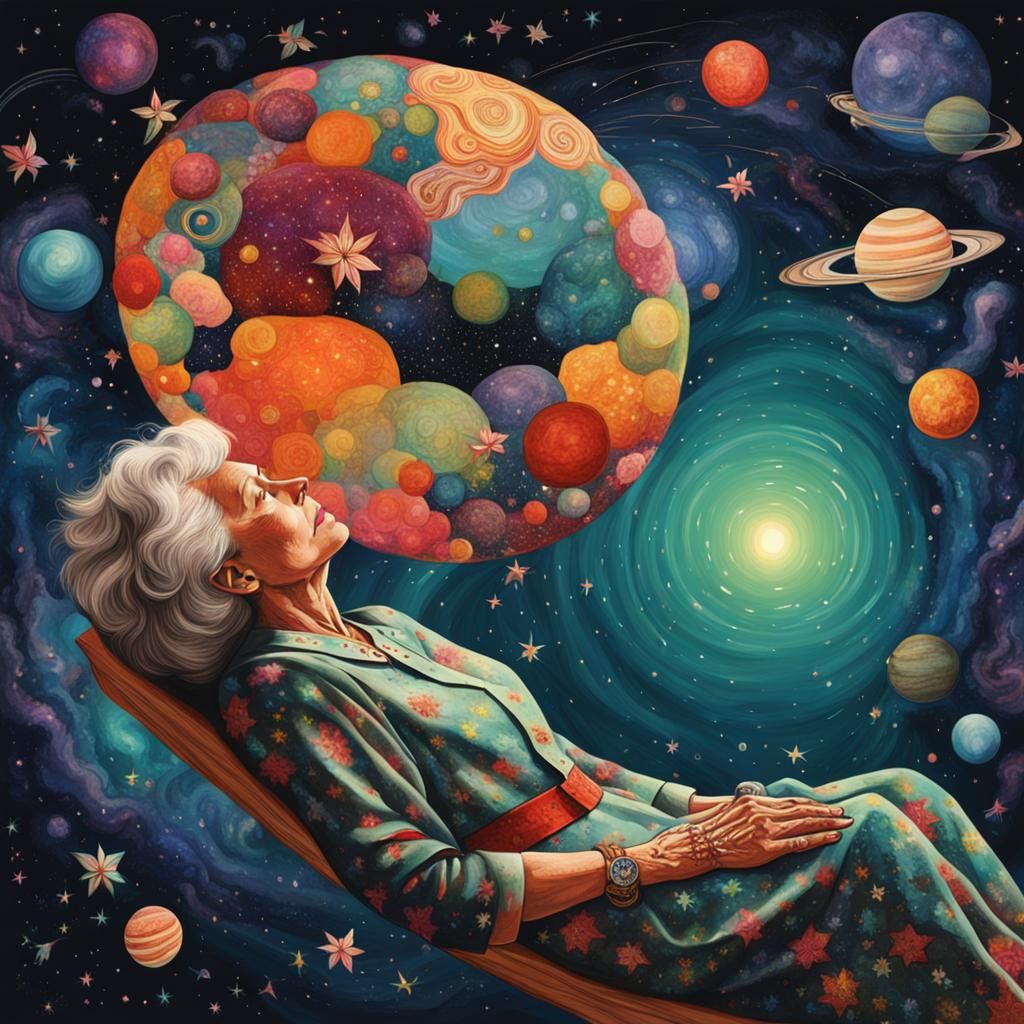 Older Woman in Spacesuit with Cottagecore Details