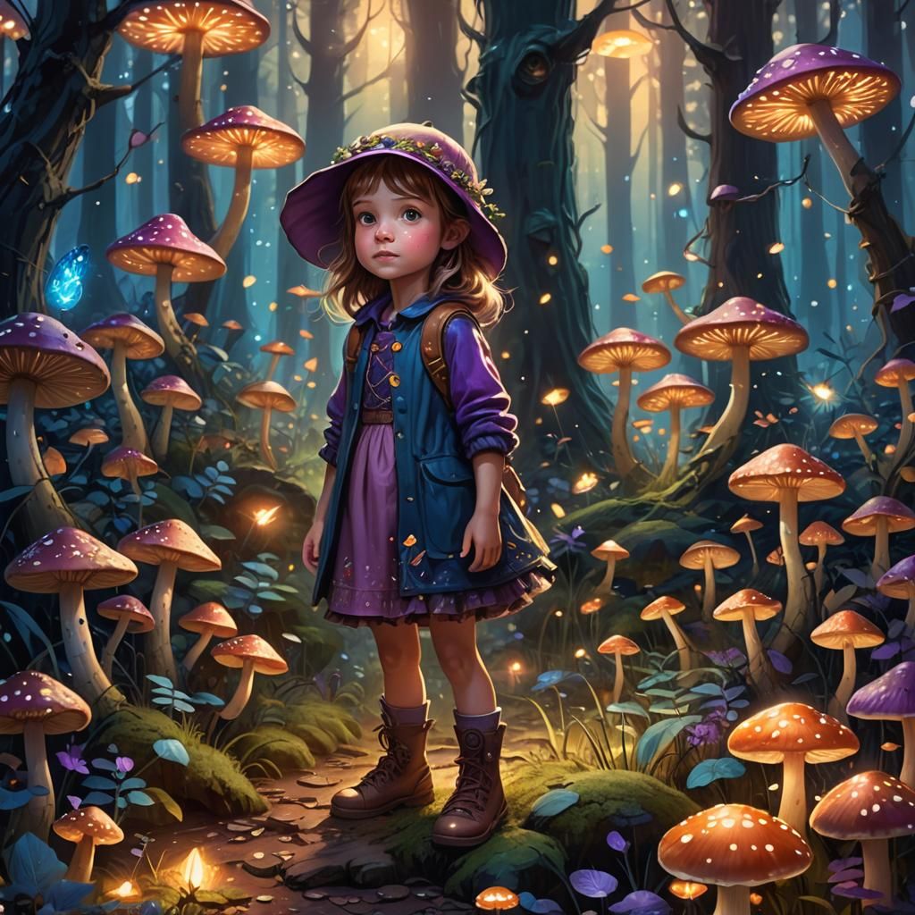 Enchanting Forest Scene with Girl, Art Nouveau Style