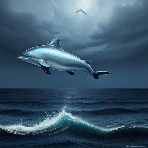 Glass Dolphin Leaps From Sea: Digital Matte Painting