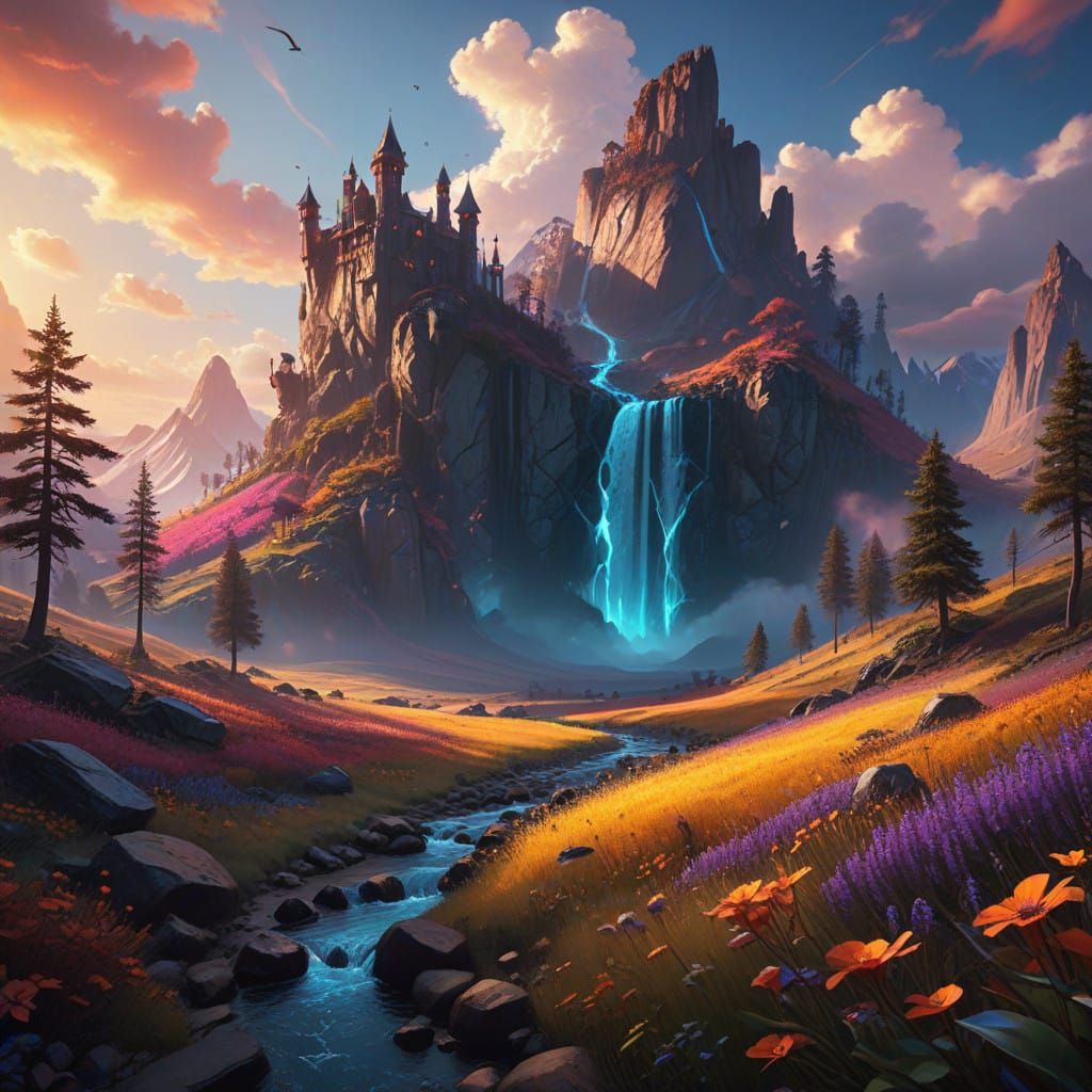 Surreal Sunset Dreamscape in Vibrant Colors