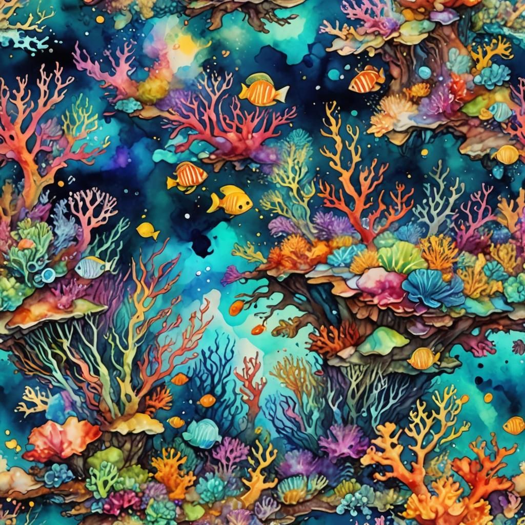 Underwater Reef in Alcohol Ink Style