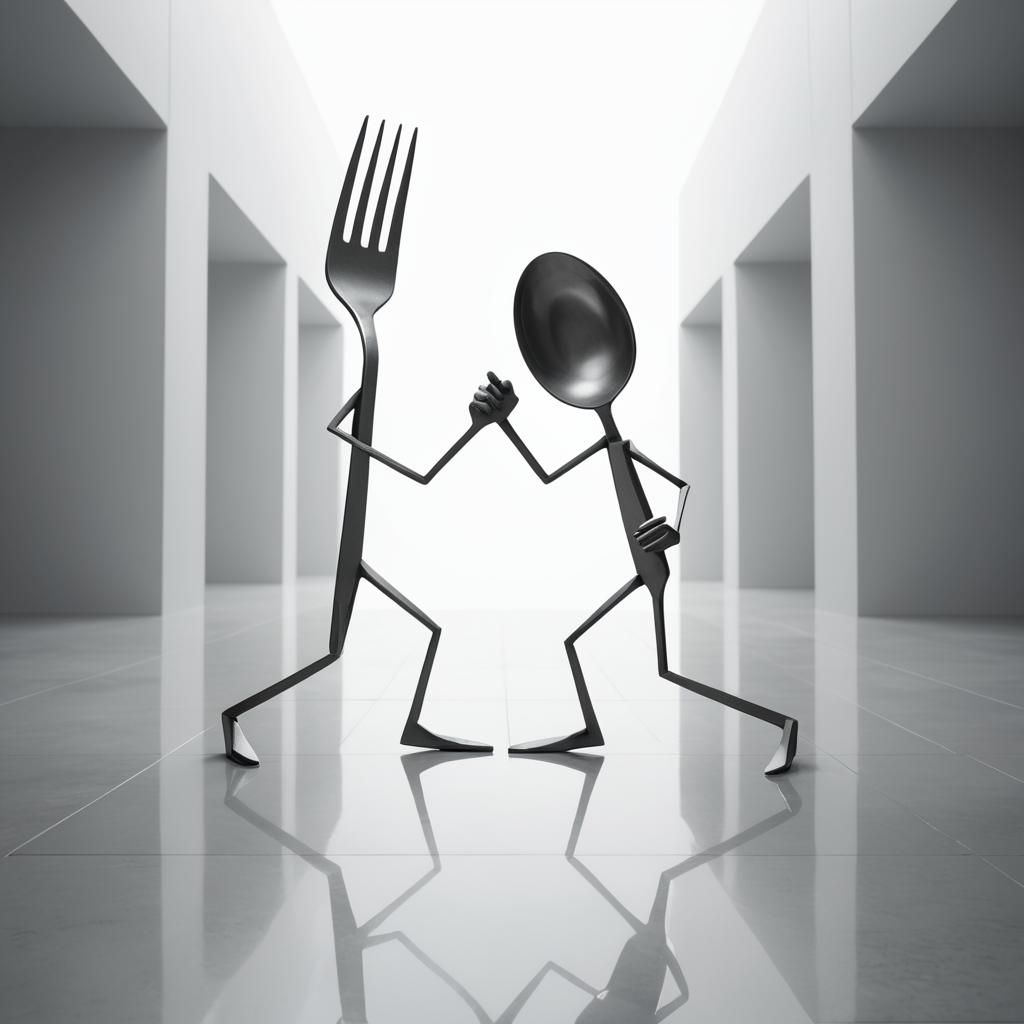 Fork Versus Spoon: Metallic Pop Art Battle