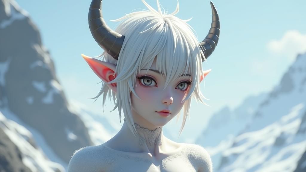 Icy Demon Portrait in 3D Anime Style