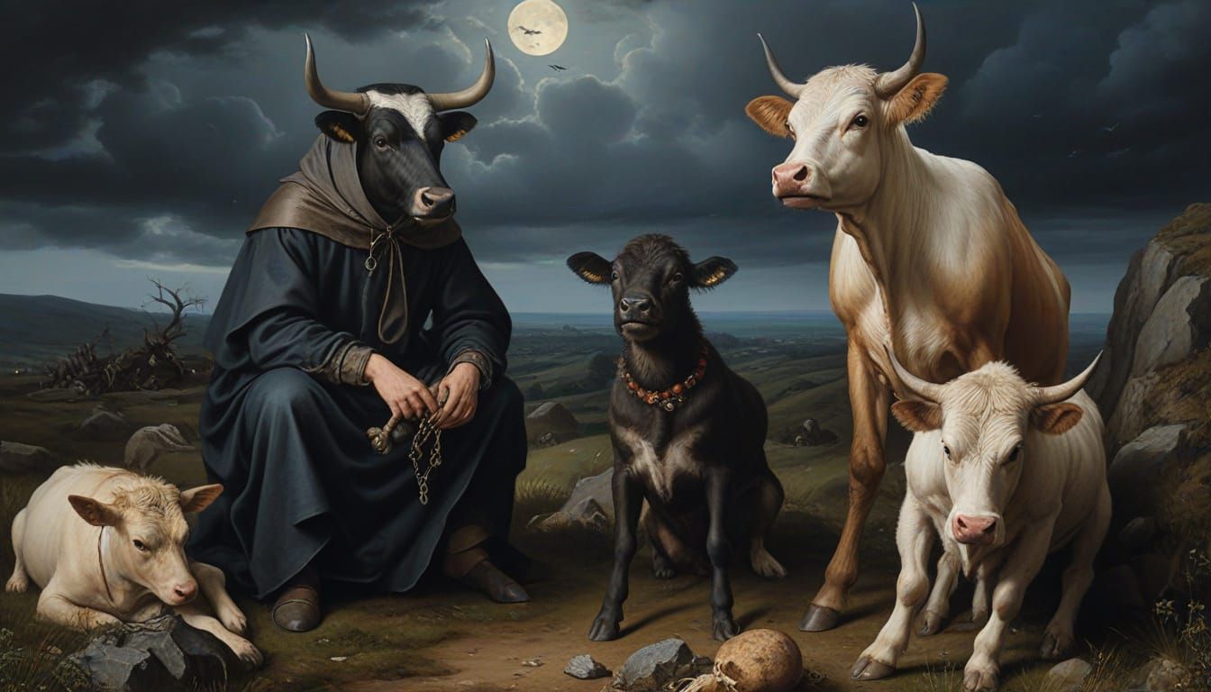 Cornish Piskies Playing with Bones on a Moor