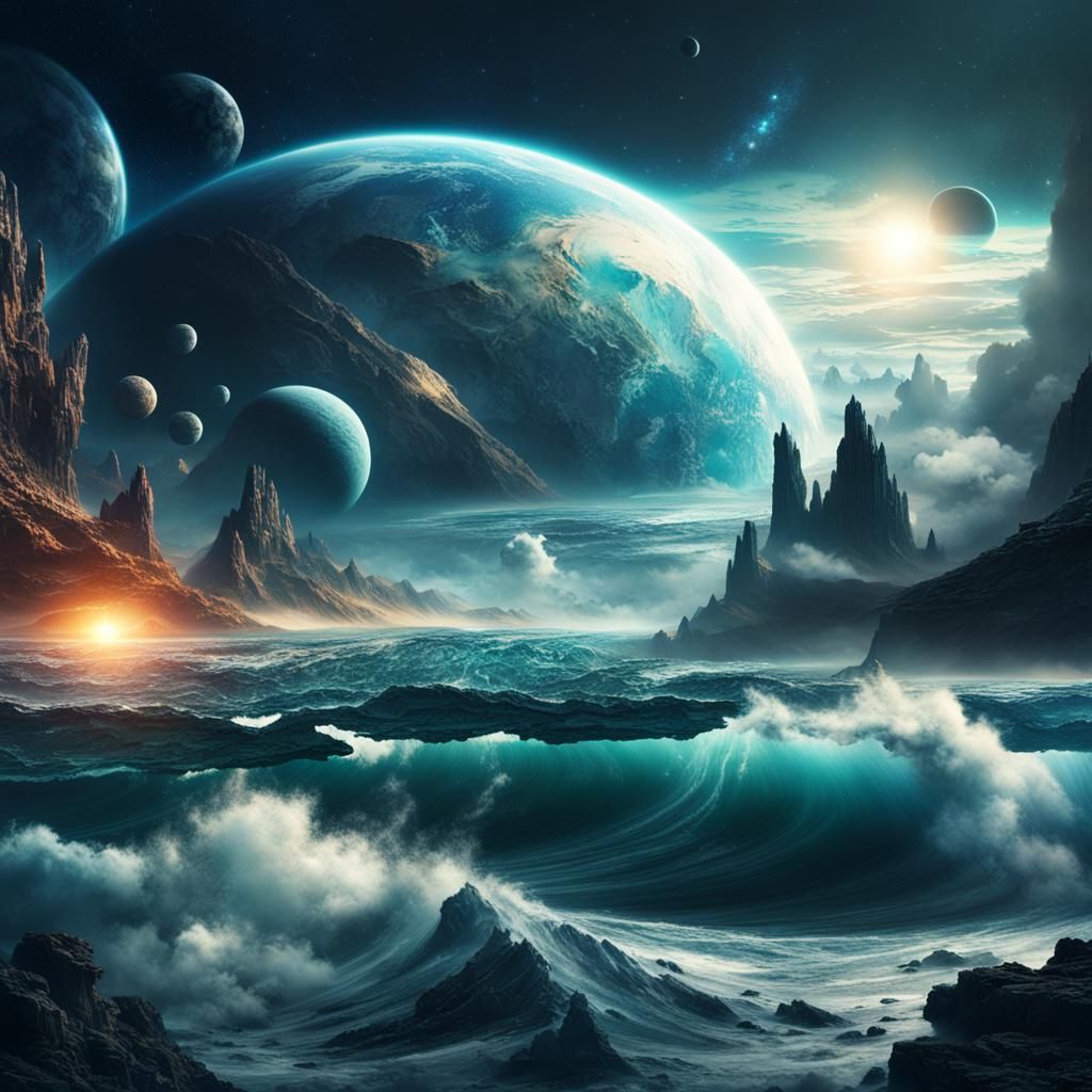 Epic Outer Space Ocean Digital Matte Painting