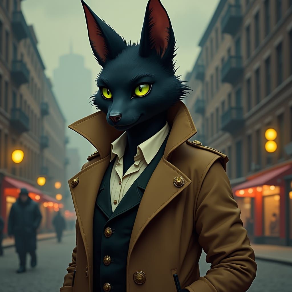 Film Noir Tabaxi Detective in Cityscape