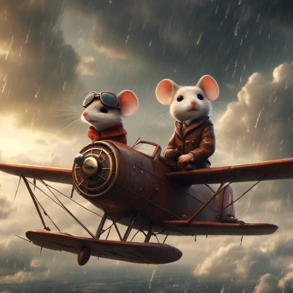 Mouse Aviators in a 1930s Stormy Flight