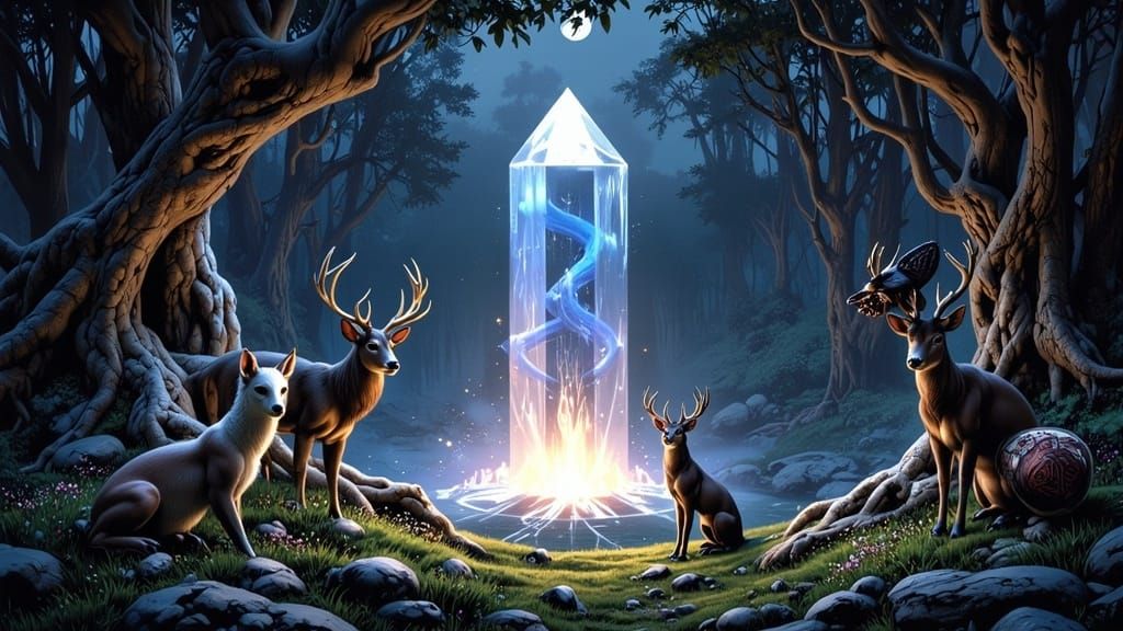 Ethereal Guardians of the Glade in Luminous Crystal Beauty