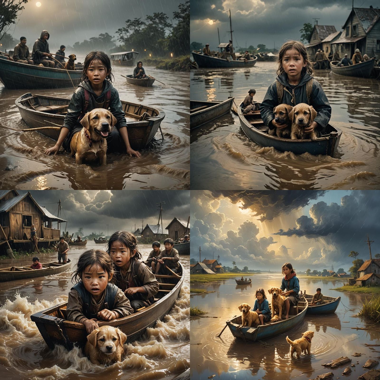 Distressed Girl Protects Puppy During Flood