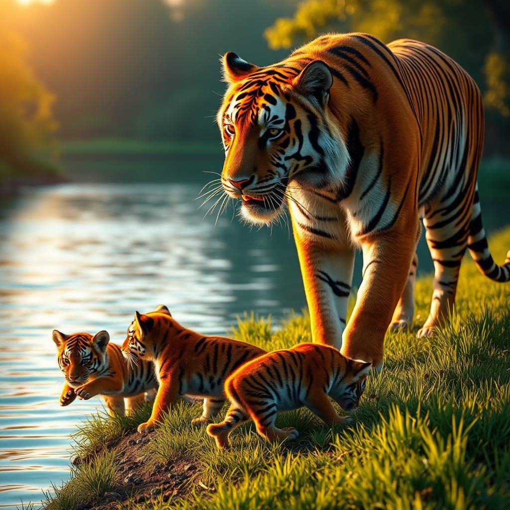 Majestic Tiger Mother in Sunrise Landscape