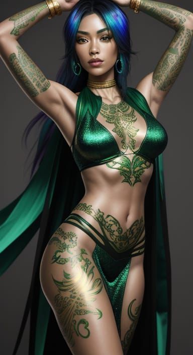 Emerald Faerie with Jade Skin and Gold Tattoos