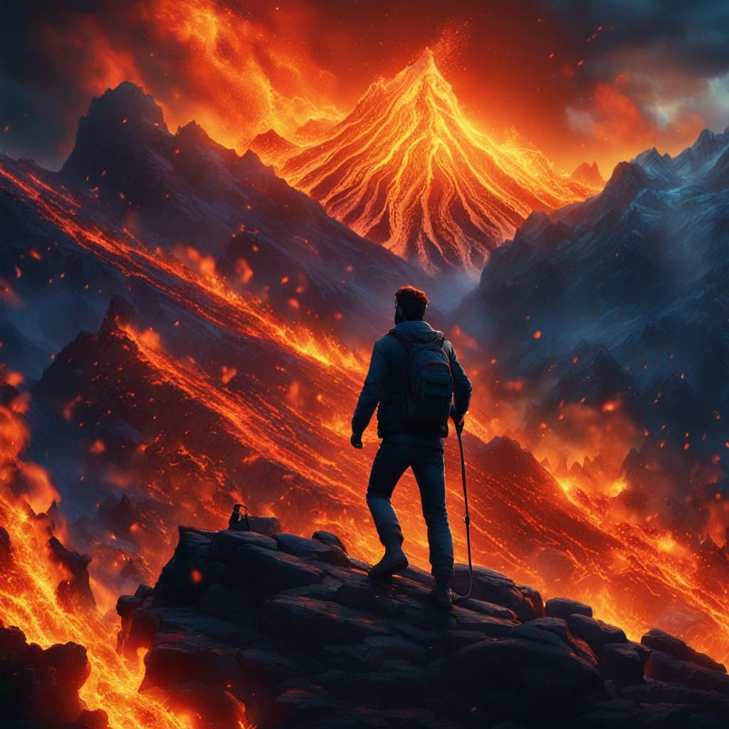 Silhouette Man Walks Through Fire: Fantasy Concept Art