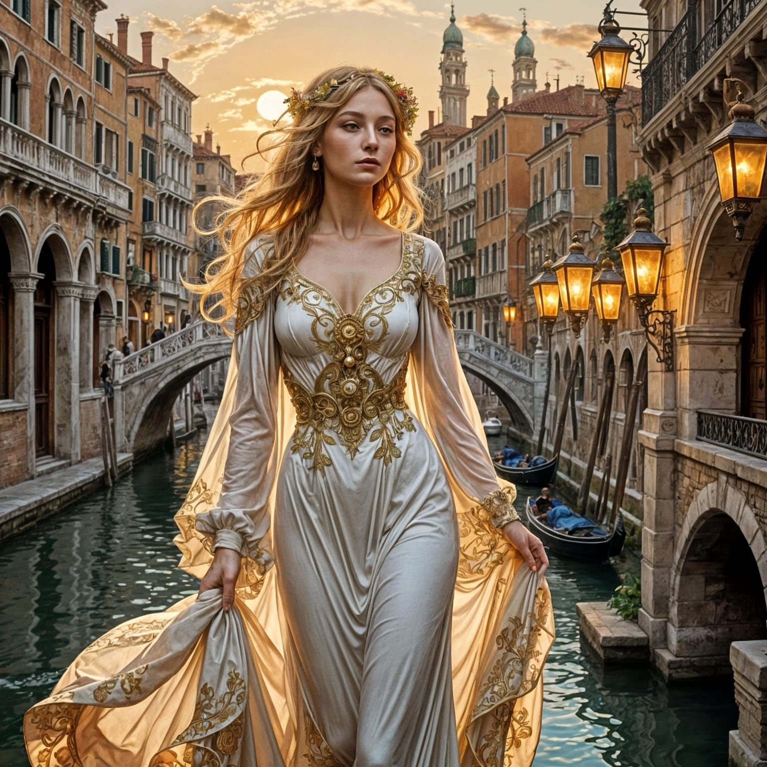 Venetian Woman Art Nouveau Poster in Mucha Style