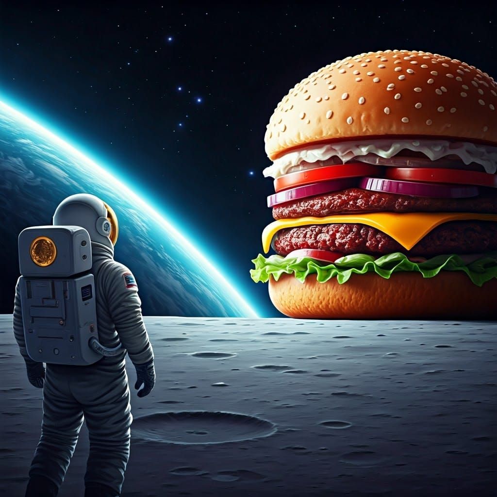Astronaut Observes Gigantic Hamburger on the Moon