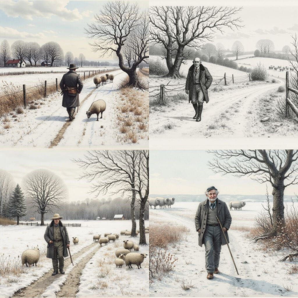 Winter Walk: Rural Scene in Frosty Painterly Style