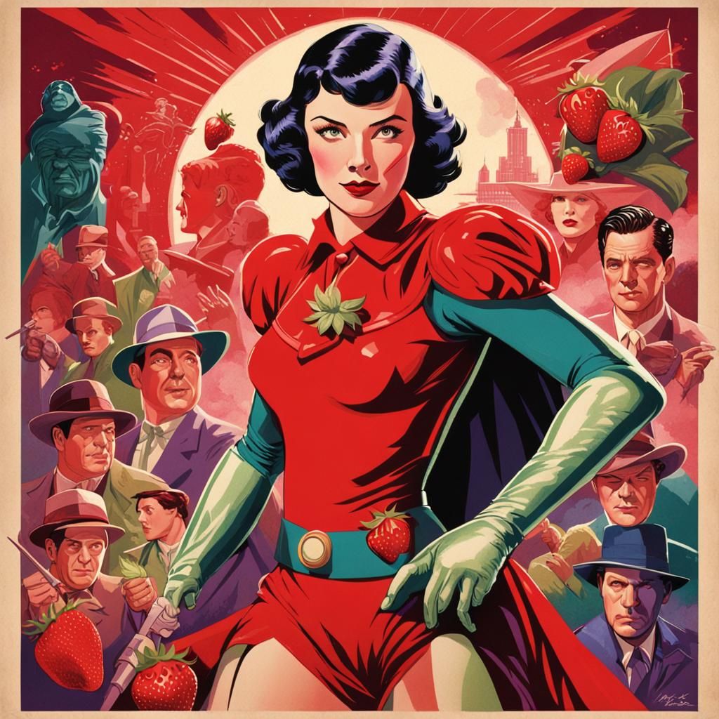Strawberry Superheroine in Vintage Comic Book Art