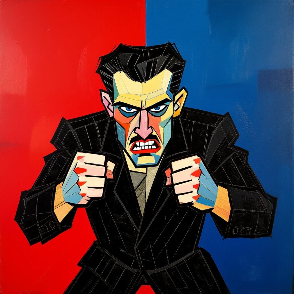 Man in Dramatic Conflict Pose, Expressive Impasto Style