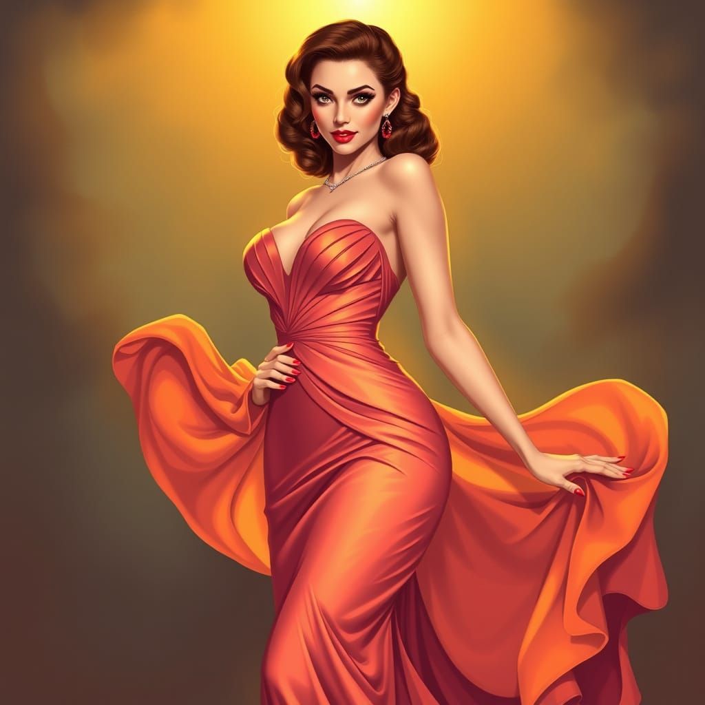 Elegant Pin-Up Goddess in Soft Golden Light