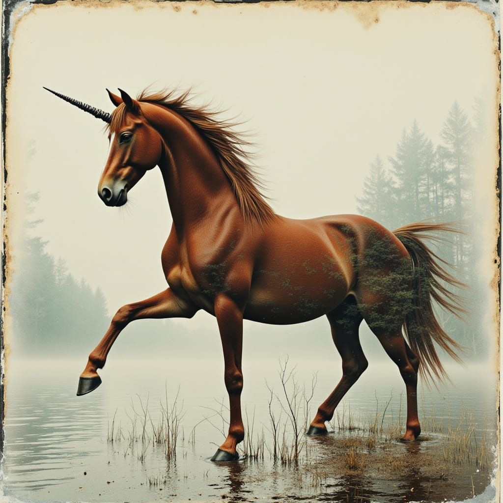 Majestic Unicorn Double Exposure Film Glitch